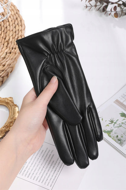 Women's Faux-Leather Gloves – Black