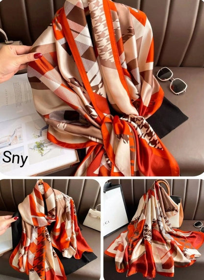 Women's Elegant Large Silk-Effect Scarf — Beautiful, Sophisticated Style, 180×90 cm