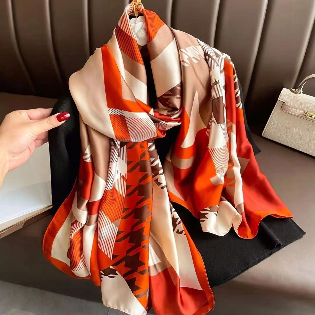 Women's Elegant Large Silk-Effect Scarf — Beautiful, Sophisticated Style, 180×90 cm