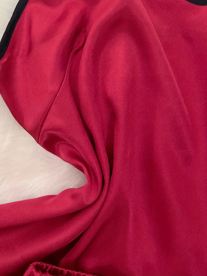 Women's Satin Pyjamas — Burgundy with a Black Bow