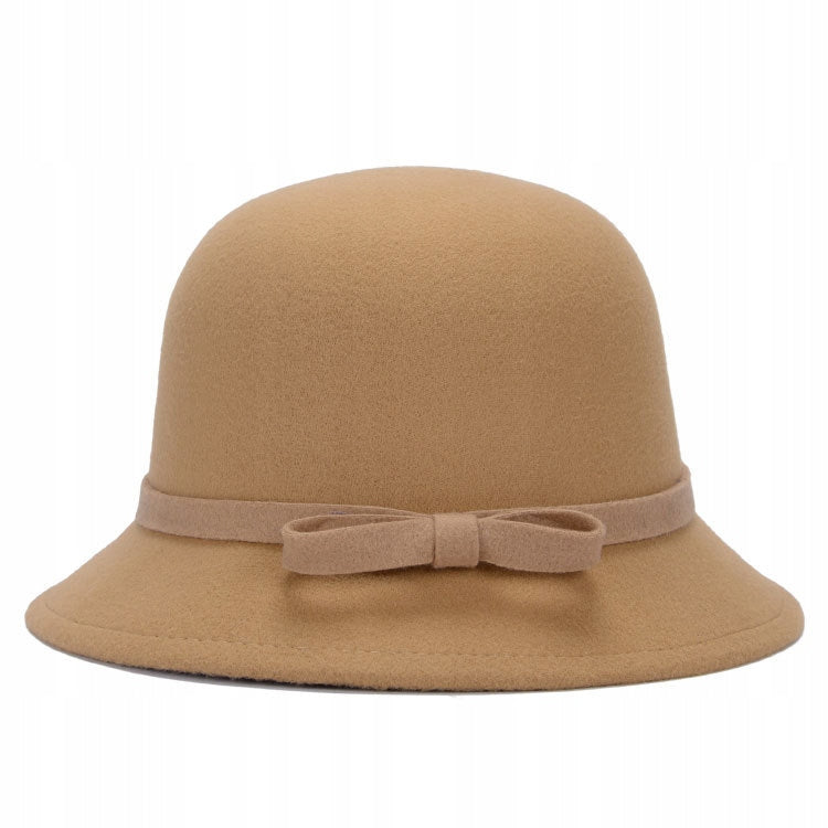 Women's Elegant Beige Cylindrical Bucket Hat to Wear with a Coat