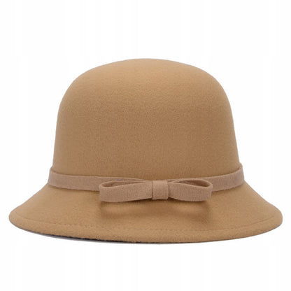 Women's Elegant Beige Cylindrical Bucket Hat to Wear with a Coat