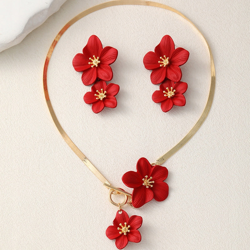 Necklace & Earrings & Bracelet Set – Red