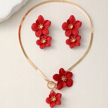 Necklace & Earrings & Bracelet Set – Red