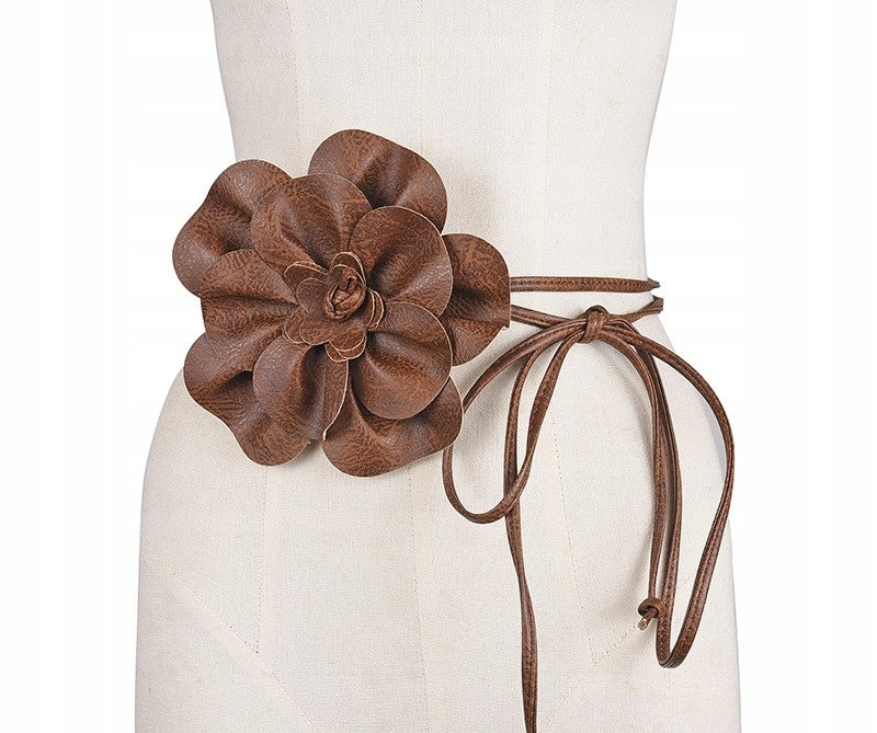 Flower Tie Belt – Brown