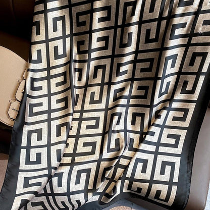 Écharpe effet soie pour femme 180 × 90 cm – noir et beige