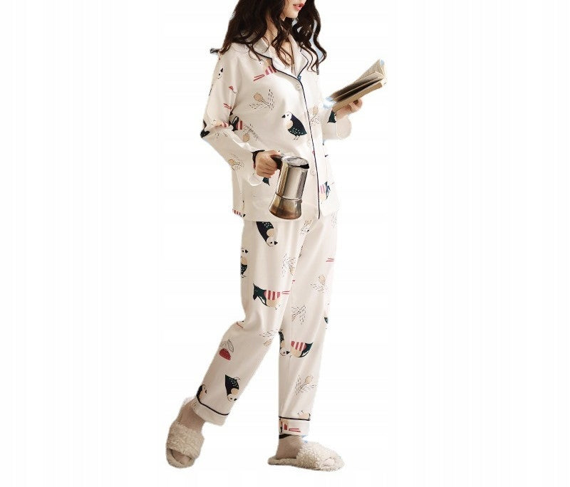 Women's Button-Front Pyjamas — White with a Colourful Print