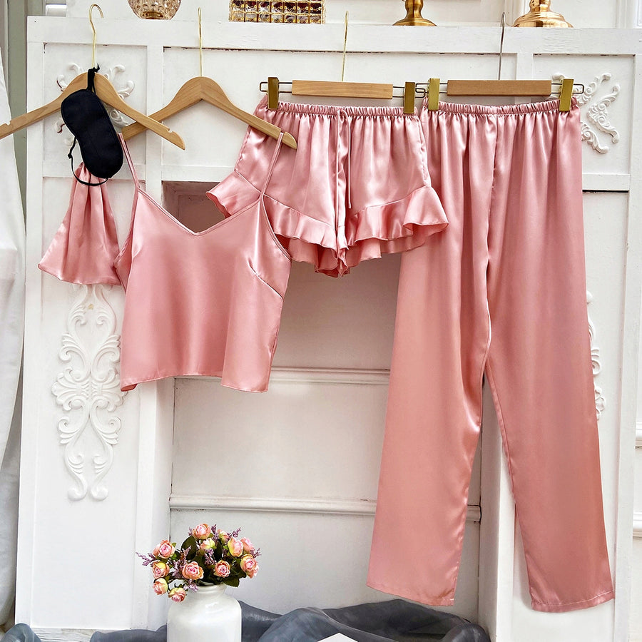 Women's Satin Pyjamas — Five-Piece Set in Pink