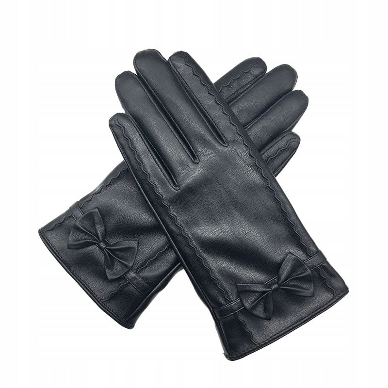 Women's Faux-Leather Gloves – Black