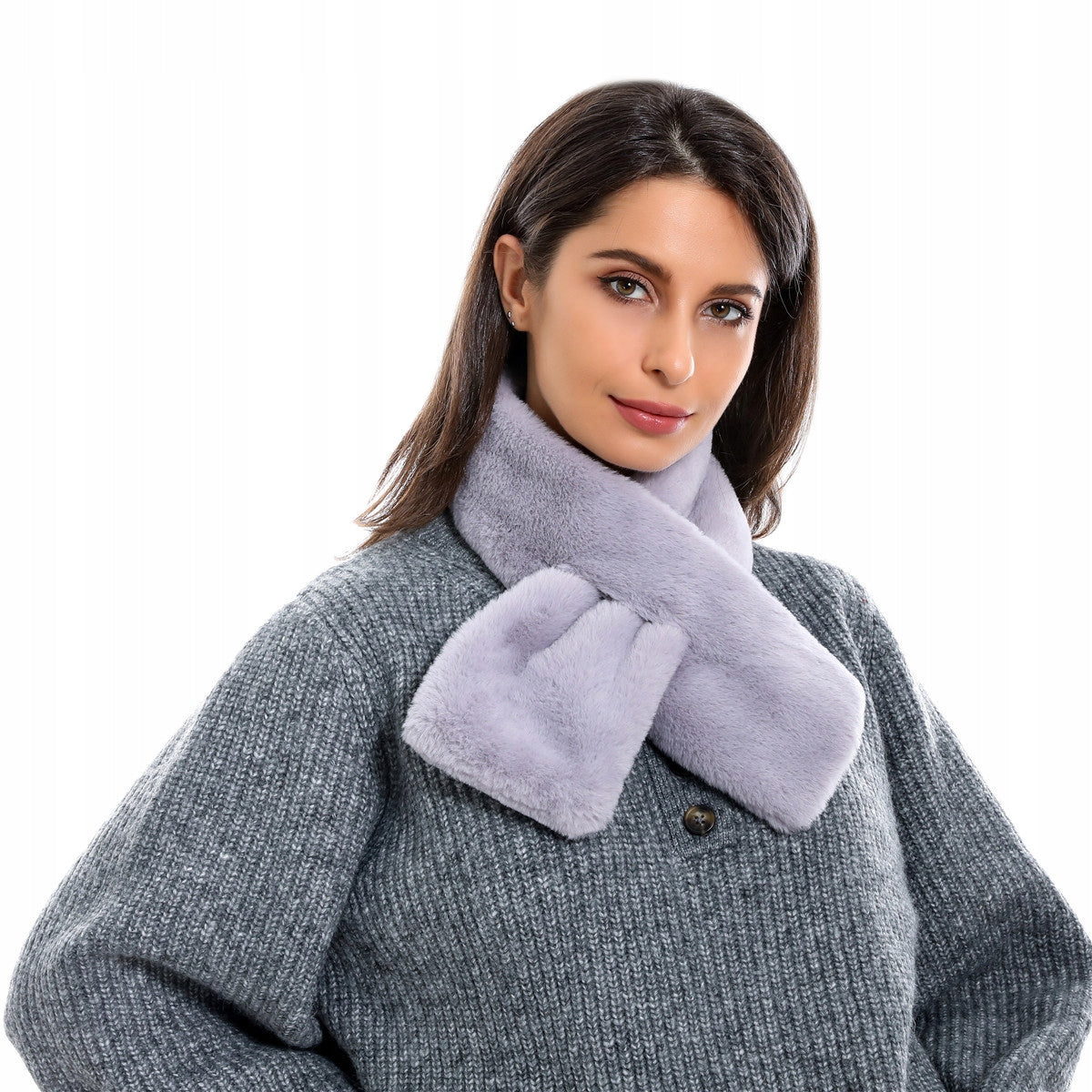 Écharpe en fausse fourrure 80 × 13 cm – gris
