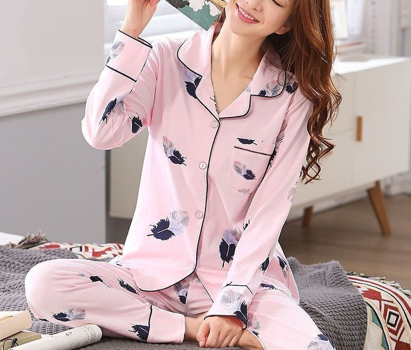 Pyjama boutonné pour femme – rose, à chats