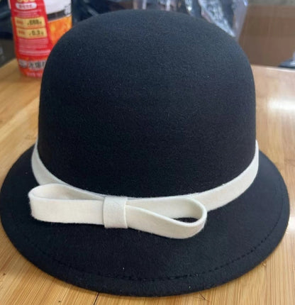 czarny KAPELUSZ damski typu BUCKET elegancki CYLINDER do płaszcza