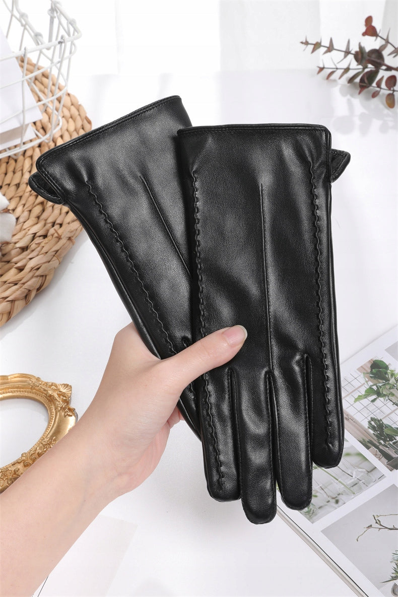 Women's Faux-Leather Gloves – Black