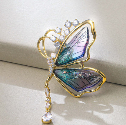 Brosche Schmetterling mit Zirkonia – goldfarben und violett