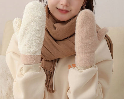Guantes de tejido de ante de mujer – beige