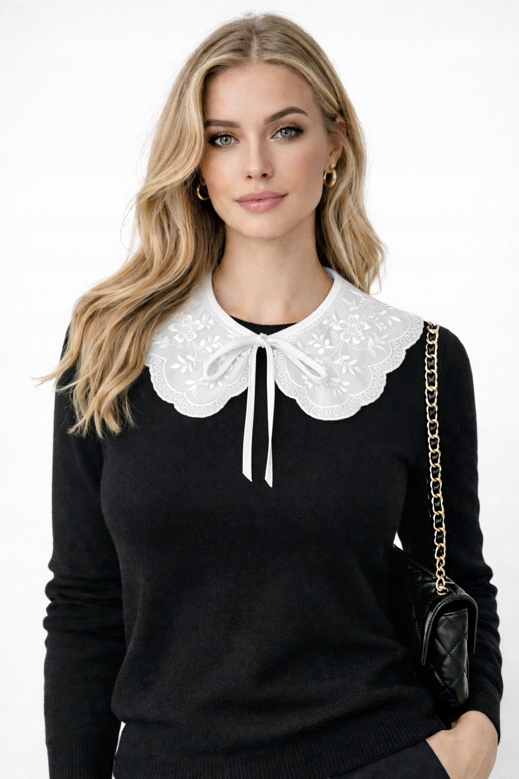 Embroidered Detachable Collar – White