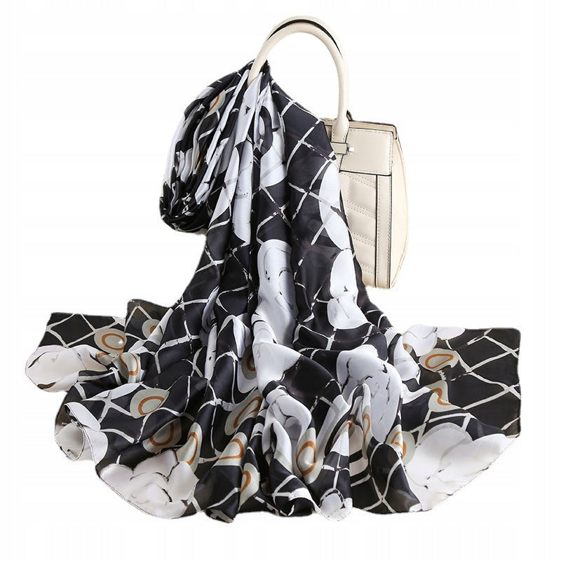 Silk-Effect Scarf 180 × 90 cm – Black & White