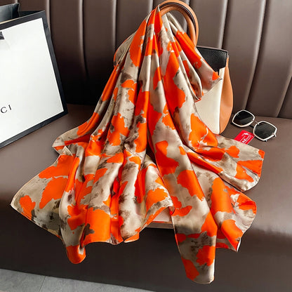 Women's Elegant Large Silky Scarf — Orange Gift Scarf, 180×90