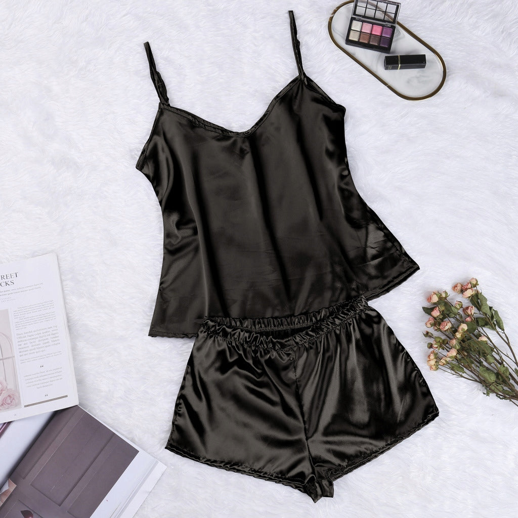 Pijama de satén de mujer – conjunto clásico, negro