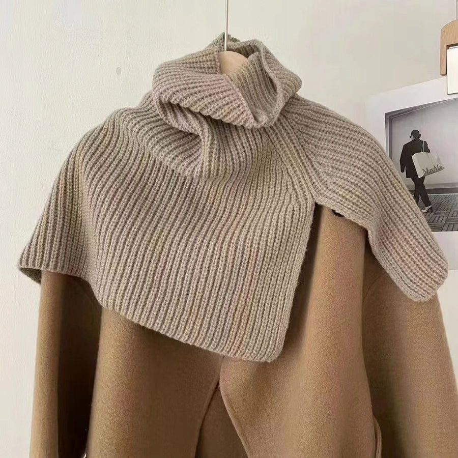 Szal komin z kołnierzem poncho – jasnobrązowy