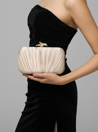 Women's Elegant Beige Evening Clutch Bag with a Chain Strap, 19 cm
