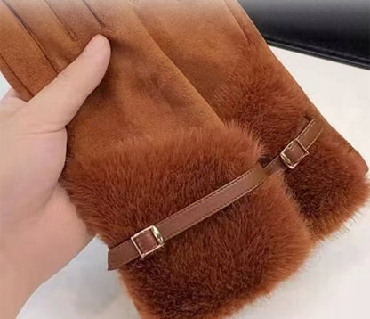 Brown Women's Faux-Leather Winter Gloves — Elegant Accessories