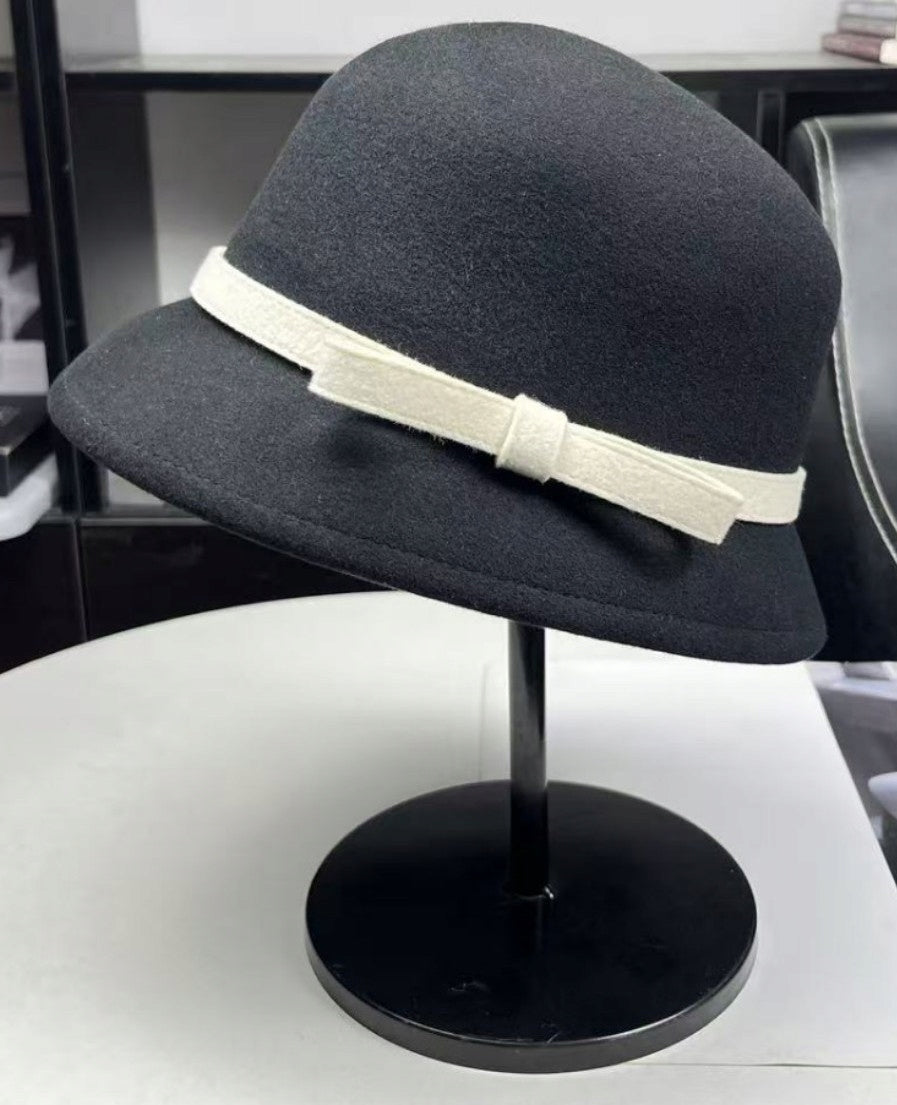 czarny KAPELUSZ damski typu BUCKET elegancki CYLINDER do płaszcza