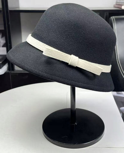 czarny KAPELUSZ damski typu BUCKET elegancki CYLINDER do płaszcza