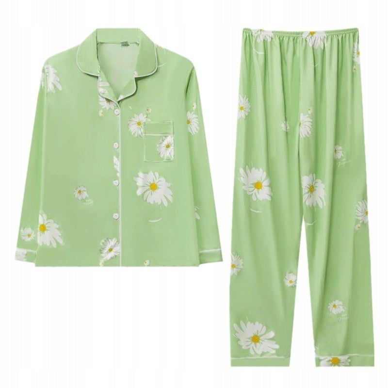 Women's Button-Front Pyjamas — Green Floral Print