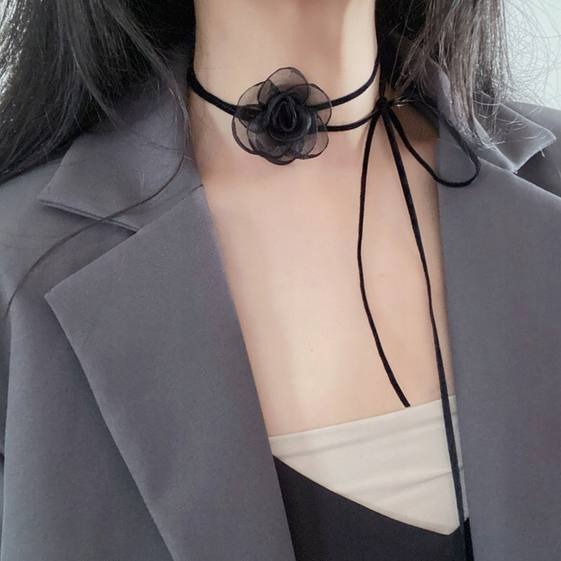 Rose Choker – Black & Pink