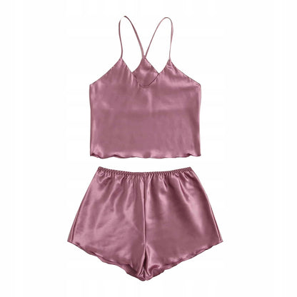 Pyjama en satin pour femme – rose, à bretelles croisées
