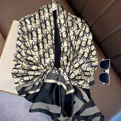Silk-Effect Scarf 180 × 90 cm – Black & White