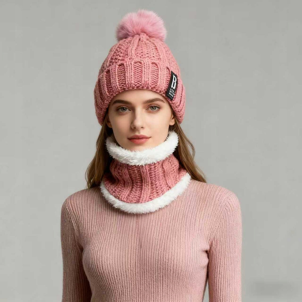 Winter Hat and Snood Set – Pink