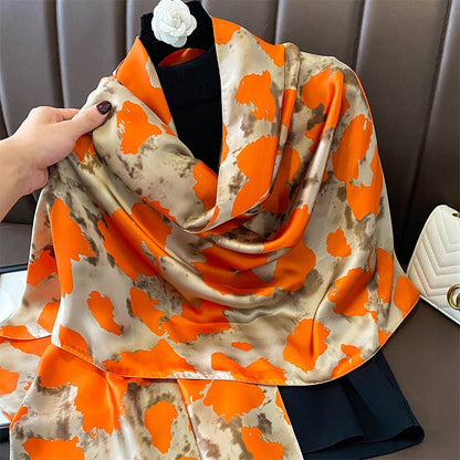 Women's Elegant Large Silky Scarf — Orange Gift Scarf, 180×90