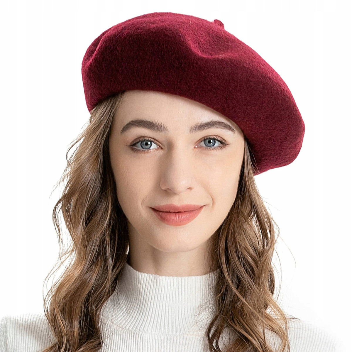 Women's Elegant Burgundy French-Style Beret — Classic Design with a Stem
