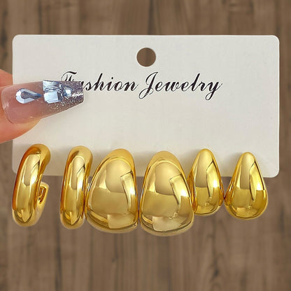 Elegant Women's Gold-Tone Stud Earring Set