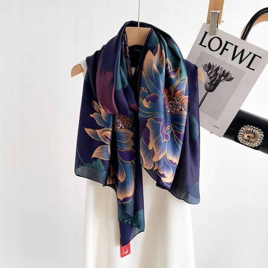 Silk-Effect Scarf 180 × 90 cm – Navy