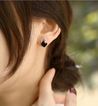 Women's Earrings with Rhinestones – Silver-Tone & Black