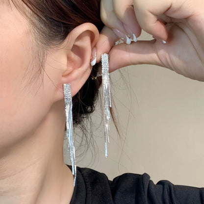 Elegant Women's Silver-Tone Dangle Earrings with Cubic Zirconia