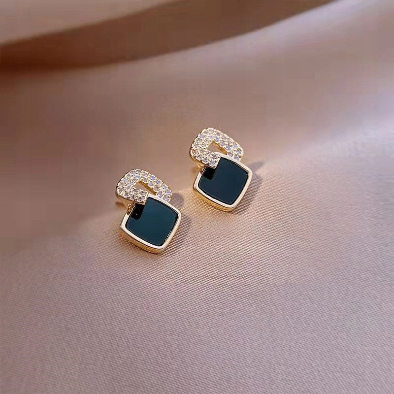 Women's Earrings with Rhinestones – Silver-Tone & Black