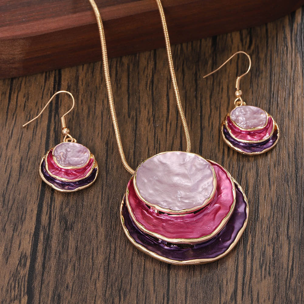 Elegant Necklace and Earrings Set — Gold-Tone and Pink Fashion Jewellery