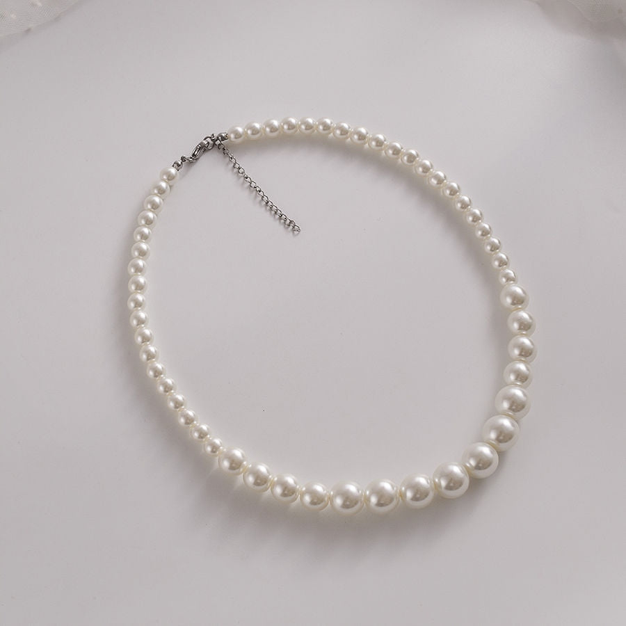Glass Bead Necklace – White & Silver-Tone