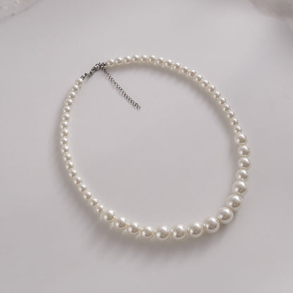 Glass Bead Necklace – White & Silver-Tone