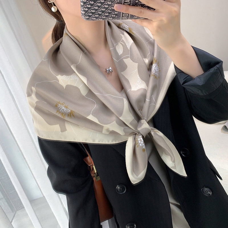 Silk-Effect Square Scarf 90 × 90 cm – Beige