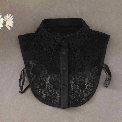 Women's Black Lace Detachable Shirt Collar with Button Fastening