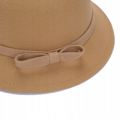 Women's Elegant Beige Cylindrical Bucket Hat to Wear with a Coat