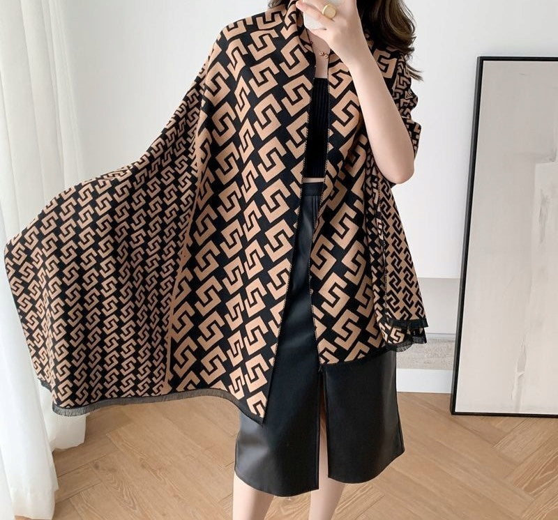 Damen-Winterschal 180 × 66 cm – beige und schwarz