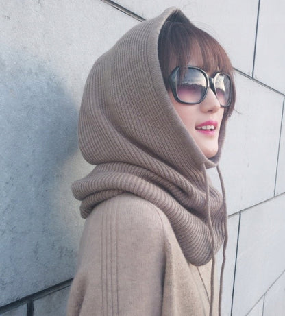 Women's Stylish Beige Winter Balaclava Hood and Neck Warmer