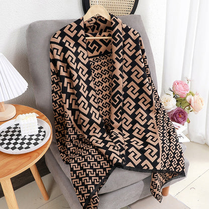 Damen-Winterschal 180 × 66 cm – beige und schwarz