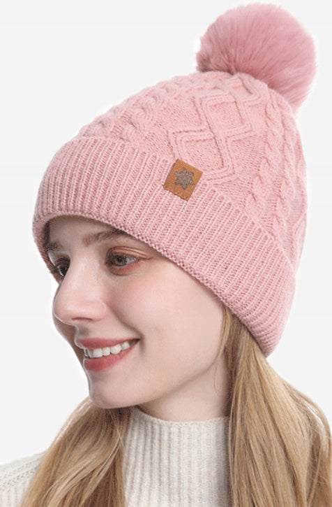 Ensemble : bonnet, tour de cou et gants – rose